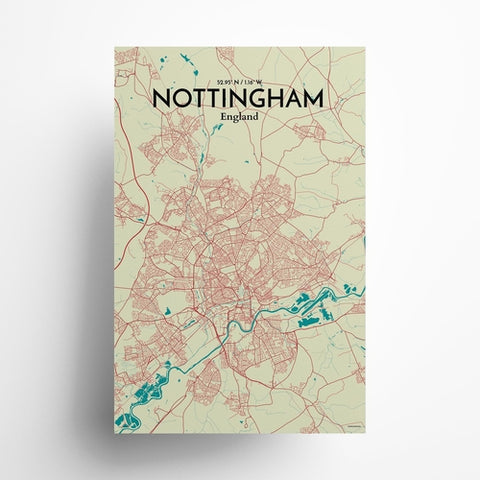 Nottingham City Map Poster – Detailed Art Print of Nottingham, England City Map Art for Home Decor, Office Decor, and Unique Gifts