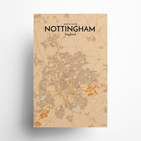 Nottingham City Map Poster – Detailed Art Print of Nottingham, England City Map Art for Home Decor, Office Decor, and Unique Gifts