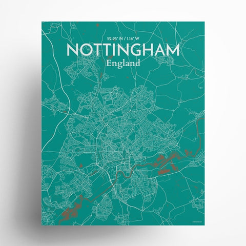 Nottingham City Map Poster – Detailed Art Print of Nottingham, England City Map Art for Home Decor, Office Decor, and Unique Gifts