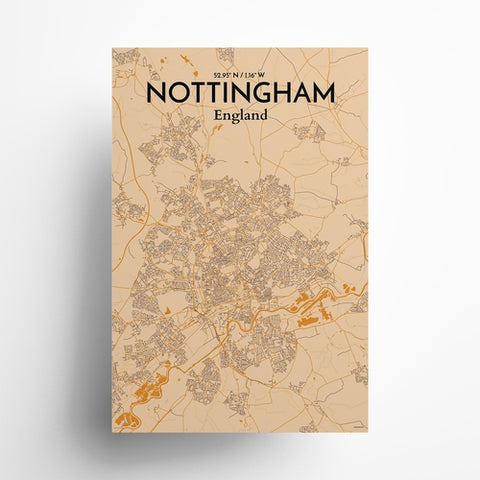 Nottingham City Map Poster – Detailed Art Print of Nottingham, England City Map Art for Home Decor, Office Decor, and Unique Gifts