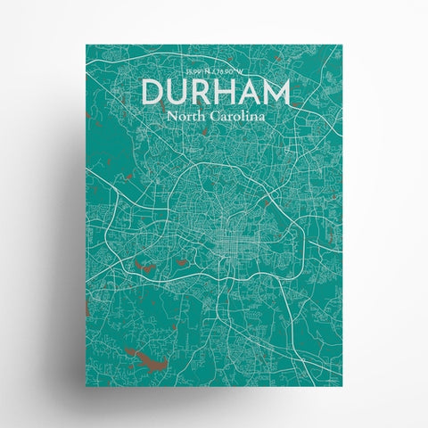 Durham North Carolina City Map Poster – Detailed Art Print of Durham, NC for Home Decor, Office Decor, Travel Art, and Unique Gifts