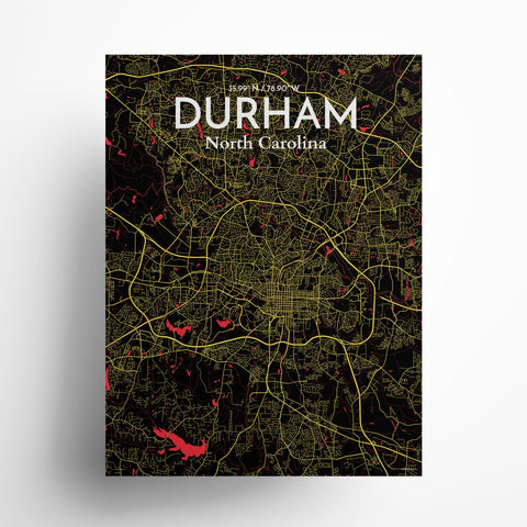 Durham North Carolina City Map Poster – Detailed Art Print of Durham, NC for Home Decor, Office Decor, Travel Art, and Unique Gifts