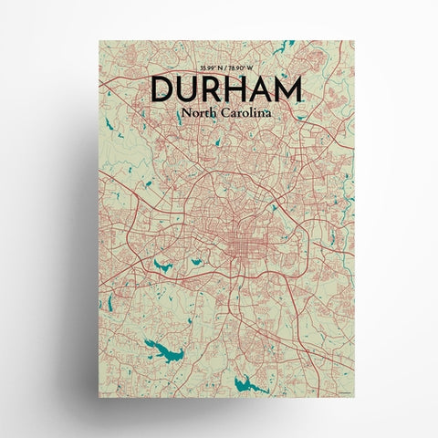 Durham North Carolina City Map Poster – Detailed Art Print of Durham, NC for Home Decor, Office Decor, Travel Art, and Unique Gifts