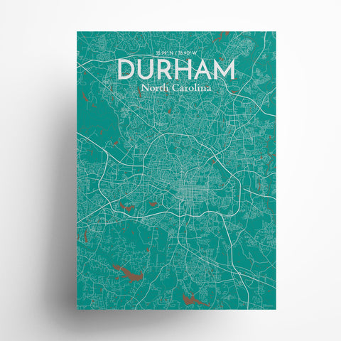 Durham North Carolina City Map Poster – Detailed Art Print of Durham, NC for Home Decor, Office Decor, Travel Art, and Unique Gifts