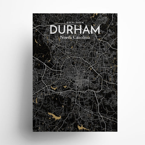 Durham North Carolina City Map Poster – Detailed Art Print of Durham, NC for Home Decor, Office Decor, Travel Art, and Unique Gifts