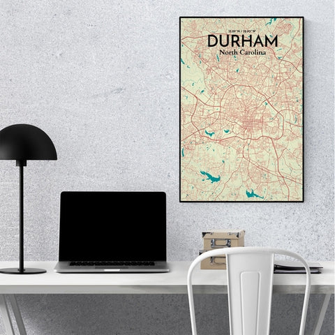 Durham North Carolina City Map Poster – Detailed Art Print of Durham, NC for Home Decor, Office Decor, Travel Art, and Unique Gifts