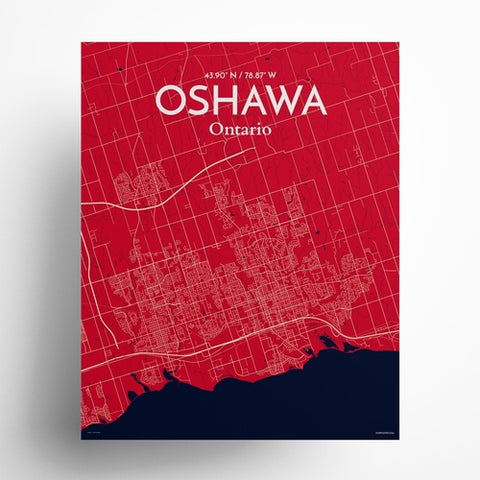 Oshawa City Map Poster – Detailed Art Print of Oshawa, Ontario City Map Art for Home Decor, Office Decor, and Unique Gifts