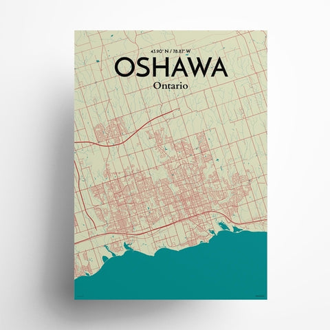 Oshawa City Map Poster – Detailed Art Print of Oshawa, Ontario City Map Art for Home Decor, Office Decor, and Unique Gifts