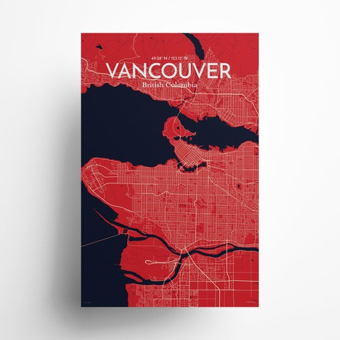 Vancouver City Map Poster – Detailed Art Print of Vancouver, British Columbia for Home Decor, Office Decor, Travel Art, and Unique Gifts