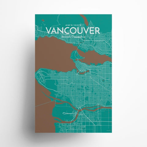 Vancouver City Map Poster – Detailed Art Print of Vancouver, British Columbia for Home Decor, Office Decor, Travel Art, and Unique Gifts