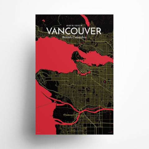 Vancouver City Map Poster – Detailed Art Print of Vancouver, British Columbia for Home Decor, Office Decor, Travel Art, and Unique Gifts