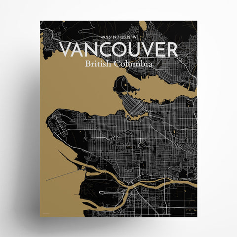 Vancouver City Map Poster – Detailed Art Print of Vancouver, British Columbia for Home Decor, Office Decor, Travel Art, and Unique Gifts