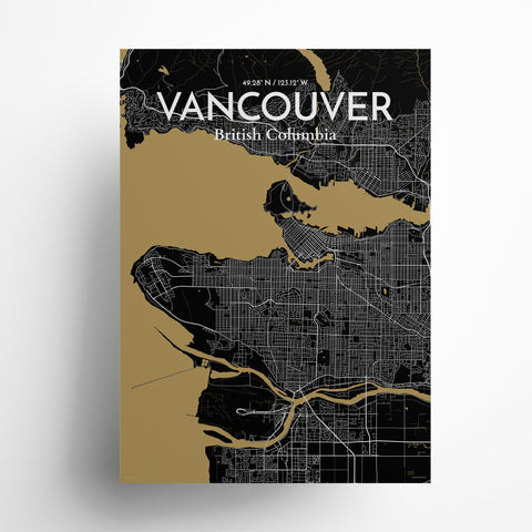 Vancouver City Map Poster – Detailed Art Print of Vancouver, British Columbia for Home Decor, Office Decor, Travel Art, and Unique Gifts