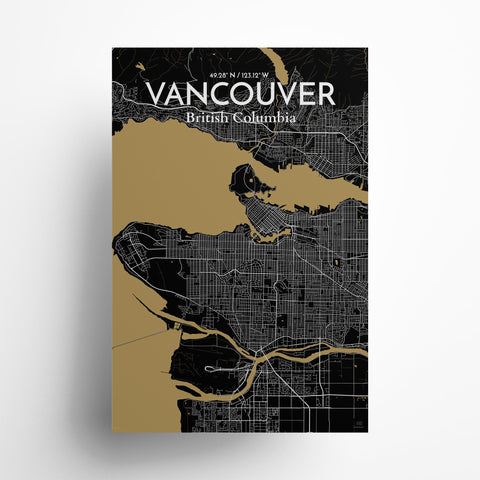 Vancouver City Map Poster – Detailed Art Print of Vancouver, British Columbia for Home Decor, Office Decor, Travel Art, and Unique Gifts