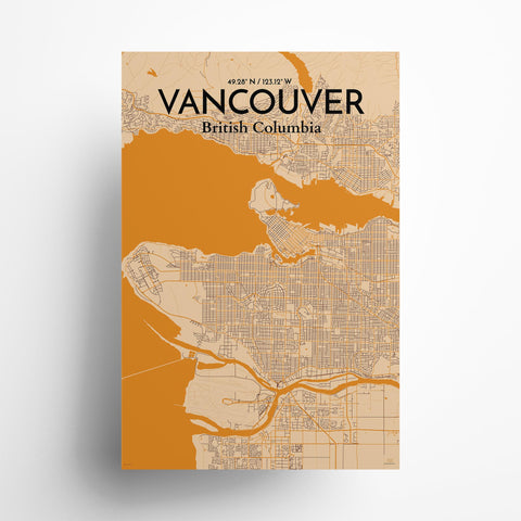 Vancouver City Map Poster – Detailed Art Print of Vancouver, British Columbia for Home Decor, Office Decor, Travel Art, and Unique Gifts