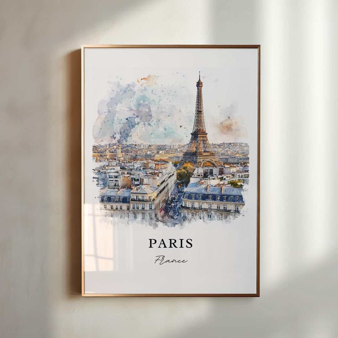 Paris France watercolor featuring the Eiffel Tower and Parisian streets in a timeless keepsake for holiday décor or gifts.