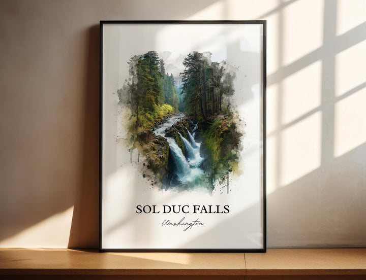 Twin cascades through evergreen forest.