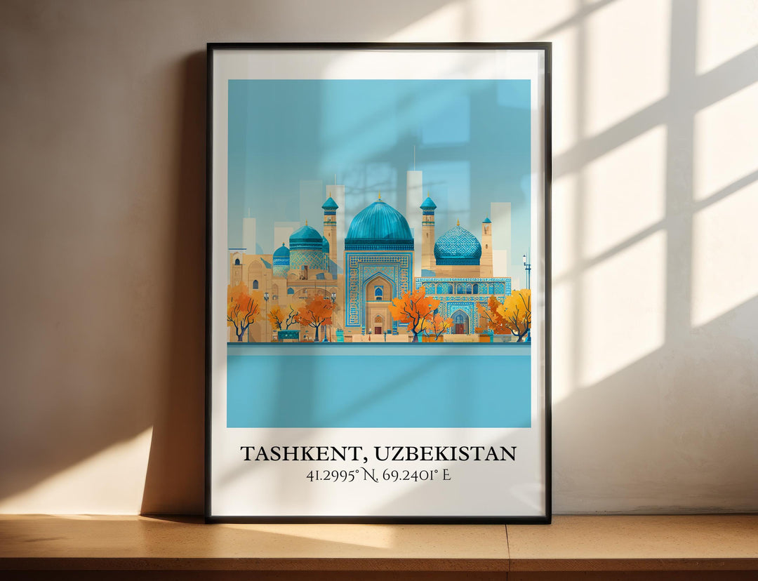 Turquoise domes beneath Central Asian skies.