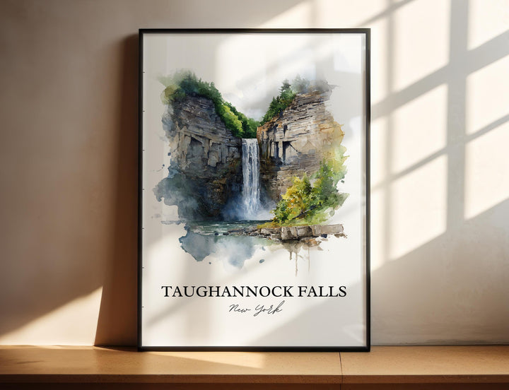 Beautiful Taughannock Falls New York watercolor painting featuring the park&