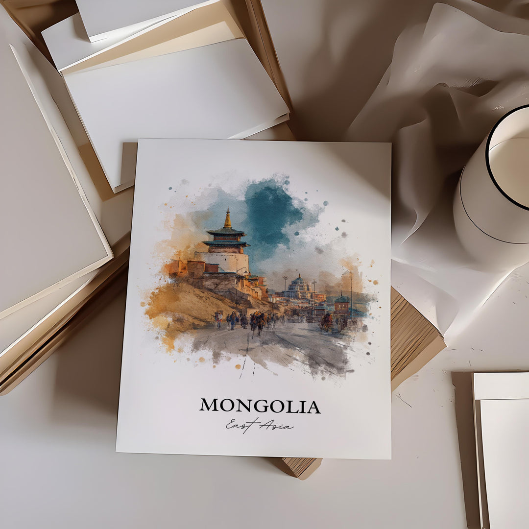 Mongolia Wall Art, Mongolia Print, Mongolia Watercolor Art, Mongolia Gift, Travel Print, Travel Poster, Housewarming Gift