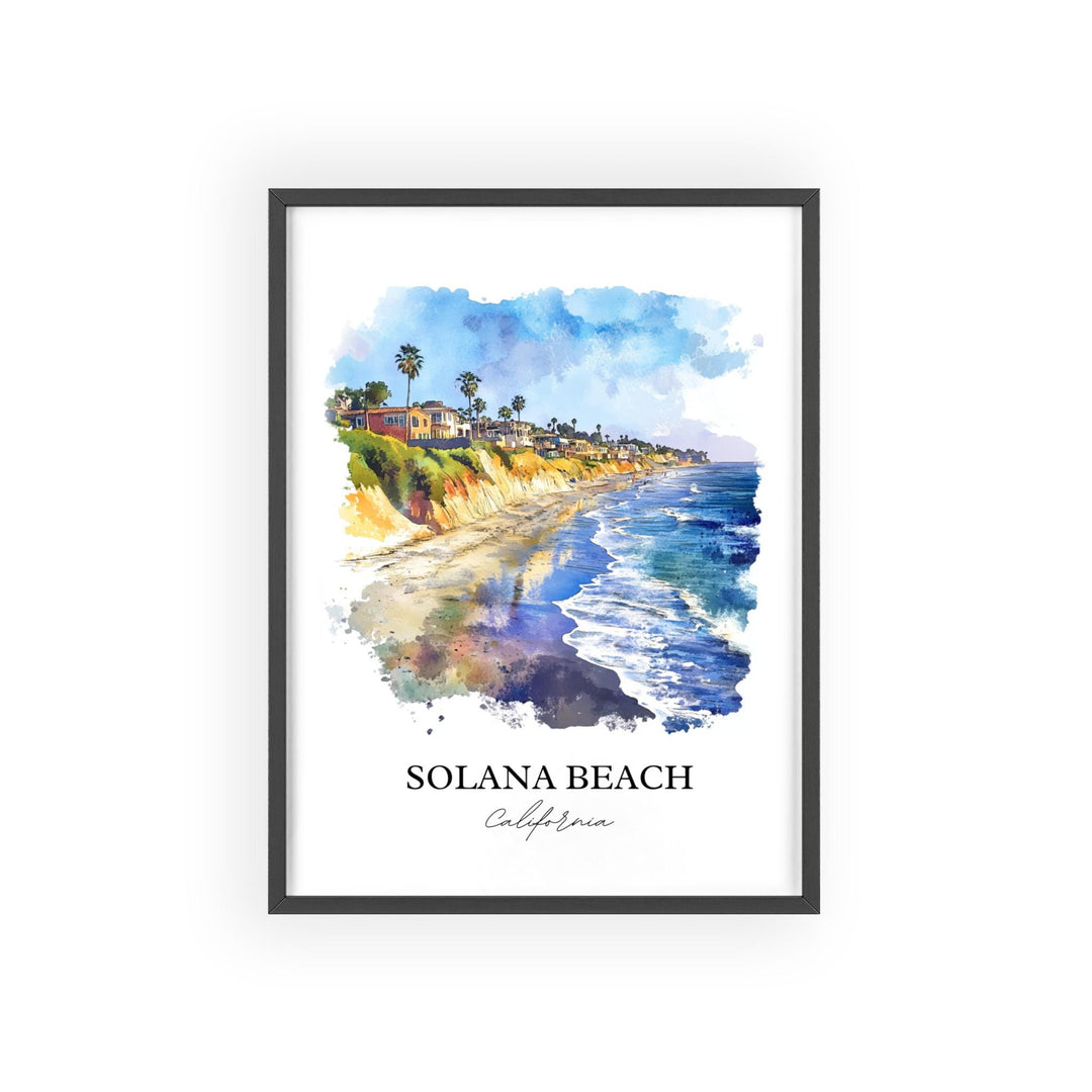 Solana Beach Wall Art, San Diego County Print, SoCal Watercolor Art, Solana Beach Gift, Travel Print, Travel Poster, Housewarming Gift