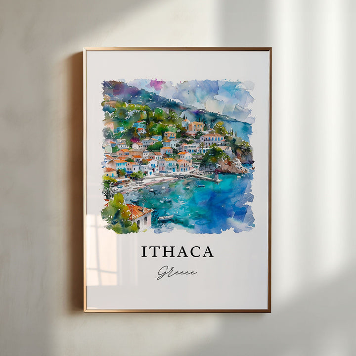 Ithaca Greece Art, Ithaca Print, Kefalonia Watercolor Art, Ithaca Greece Gift,