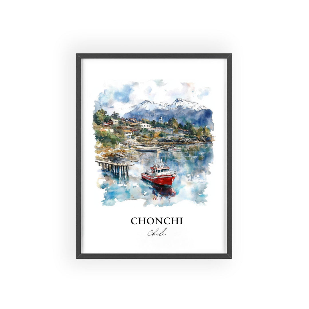 Chonchi Chile Wall Art, Chonchi Chile Print, Chile Watercolor Art, Chonchi Chile Gift, Travel Print, Travel Poster, Housewarming Gift