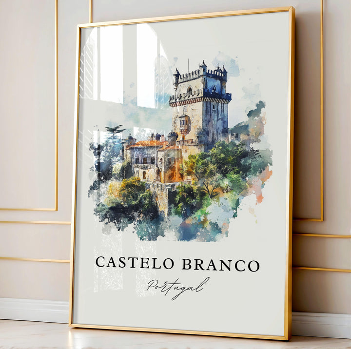 Castelo Branco Art, Castelo Branco Print, Castelo Branco Watercolor, Central Portugal Gift,