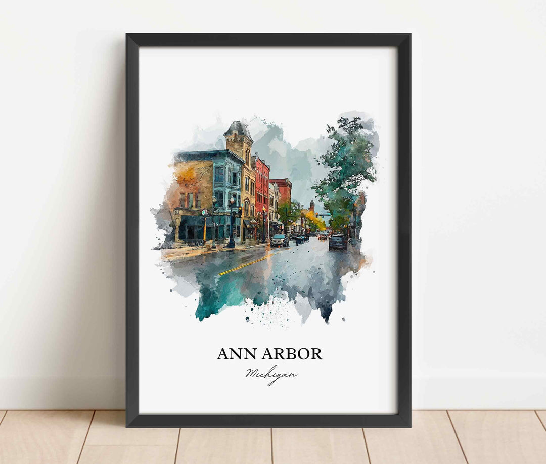Ann Arbor, Michigan Wall Art, Michigan Print, Ann Arbor Watercolor Art, Ann Arbor Michigan Gift, Travel Print, Travel Poster, Housewarming Gift