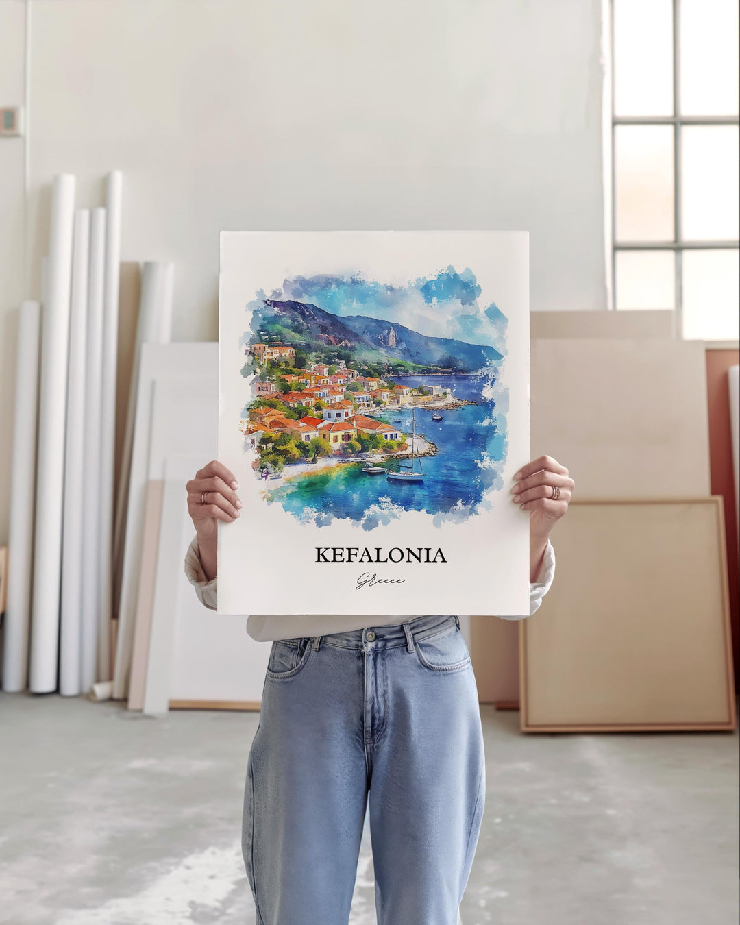 Kefalonia Wall Art, Argostolion Print, Greece Watercolor Art, Kefalonia Greece Gift, Travel Print, Travel Poster, Housewarming Gift