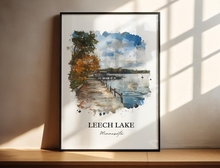 Leech Lake Wall Art, Cass County Print, Minnesota Watercolor Art, Leech Lake MN Gift, Travel Print, Travel Poster, Housewarming Gift