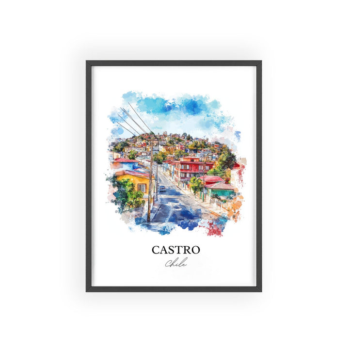 Castro Chile Wall Art, Chiloé Island Print, Chile Watercolor Art, Castro Chile Gift, Travel Print, Travel Poster, Housewarming Gift