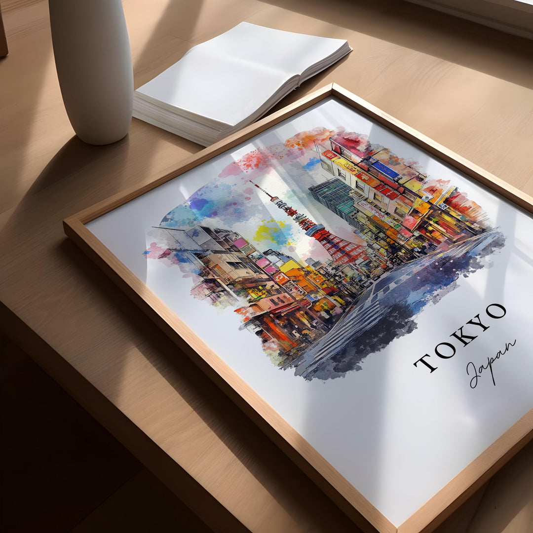 Tokyo Wall Art, Tokyo Print, Tokyo Watercolor Art, Tokyo Japan Gift, Tokyo Travel Print, Tokyo Skyline Travel Poster, Housewarming Gift