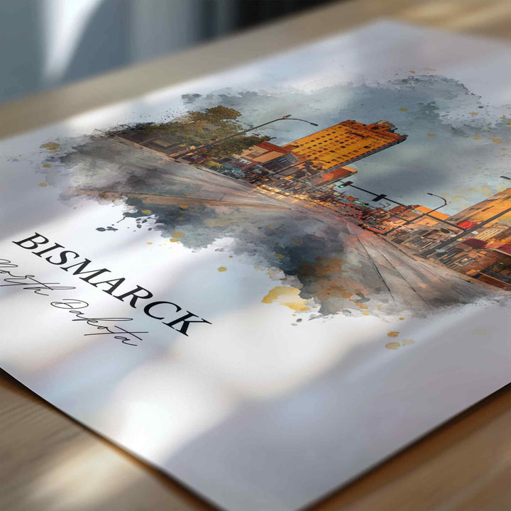 Bismarck, North Dakota Wall Art, Bismarck Print, Bismarck Watercolor Art, North Dakota Gift, Travel Print, Travel Poster, Housewarming Gift