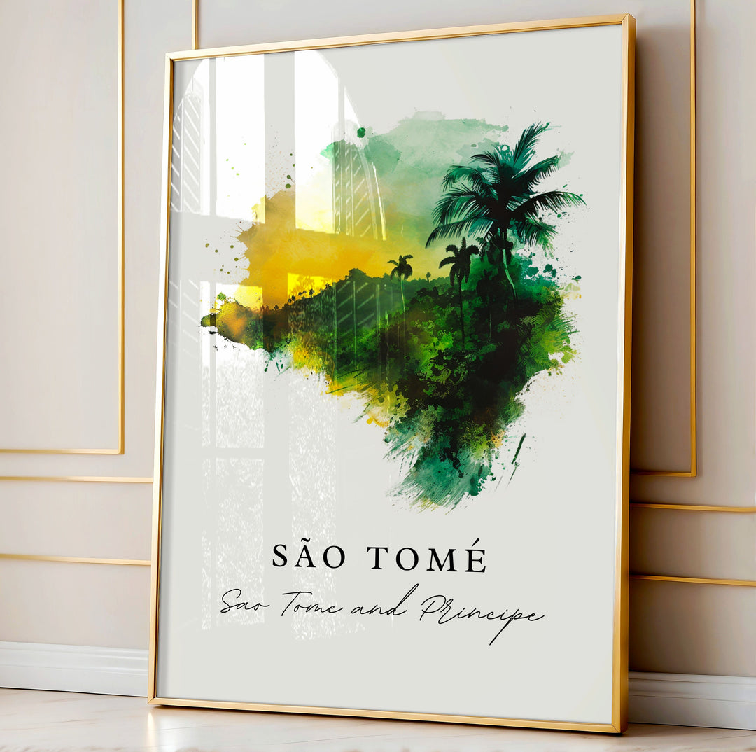 Sao Tome watercolor travel art - Sao Tome and Principe, Sao Tome print, Wedding gift, Birthday present, Custom Text, Perfect Gift