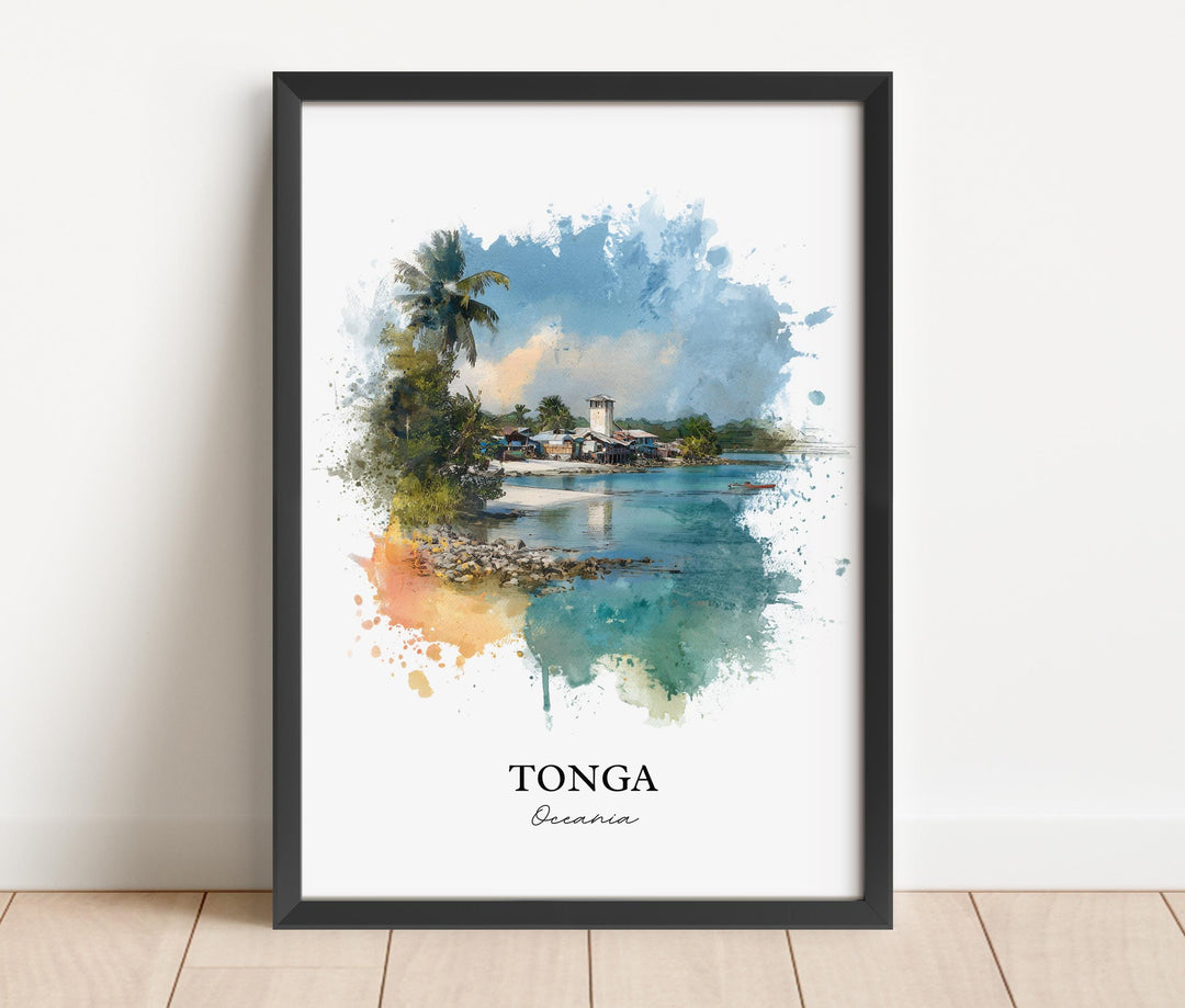 Tonga Wall Art, Tonga Print, Tonga Island Watercolor Art, Tonga Gift, Travel Print, Travel Poster, Housewarming Gift