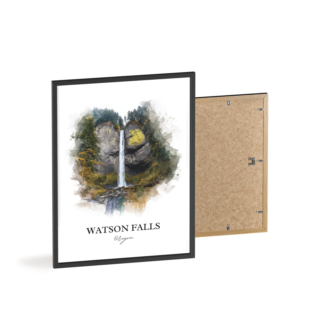 Watson Falls, Oregon, USA – Watercolor Art Print