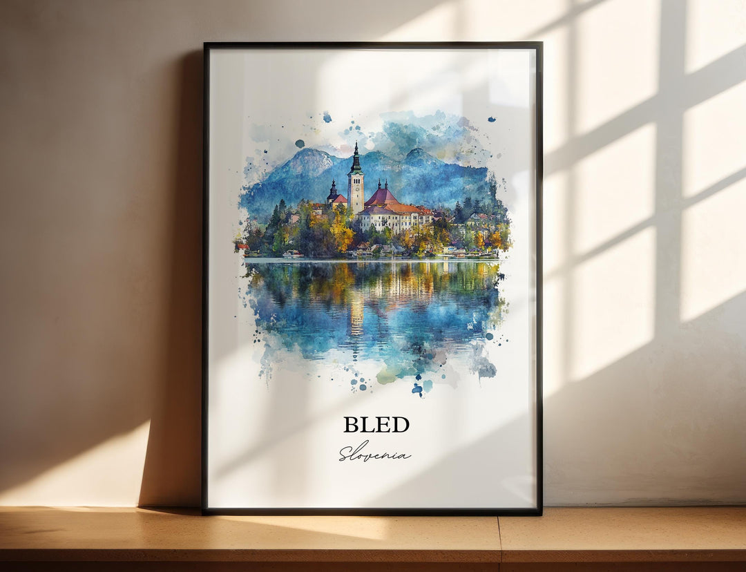 Bled Slovenia Wall Art, Lake Bled Print, Slovenia Watercolor Art, Bled Slovenia Gift, Travel Print, Travel Poster, Housewarming Gift