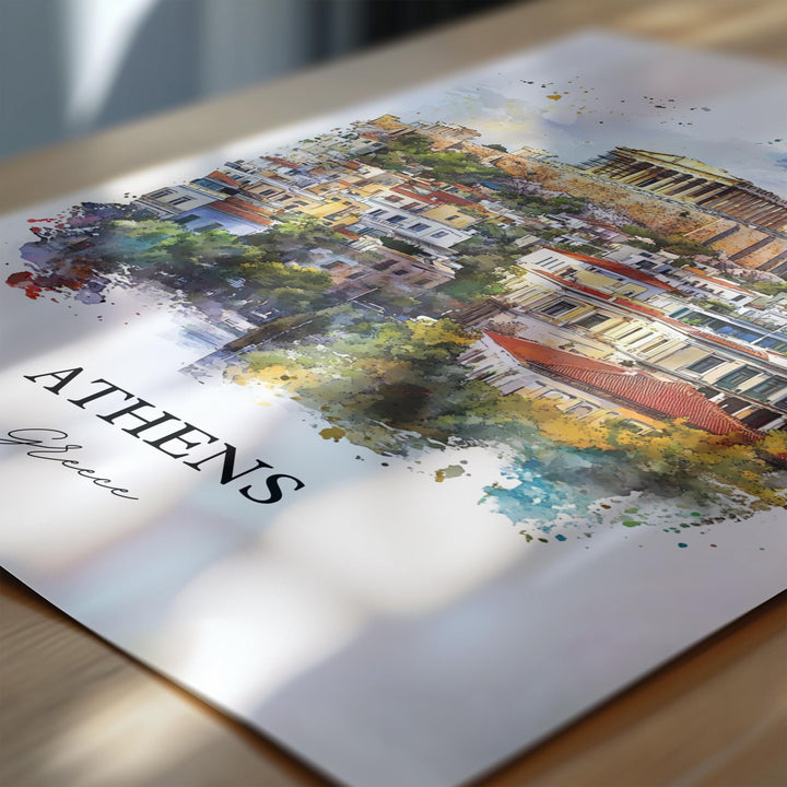 Athens Greece Wall Art, Athens Greece Print, Greece Watercolor Art, Athens Greece Gift, Travel Print, Travel Poster, Housewarming Gift