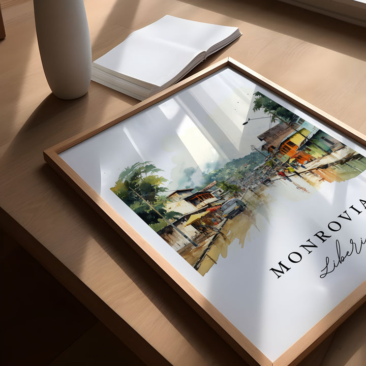 Monrovia traditional travel art - Liberia, Monrovia poster, Wedding gift, Birthday present, Custom Text, Personalized Gift