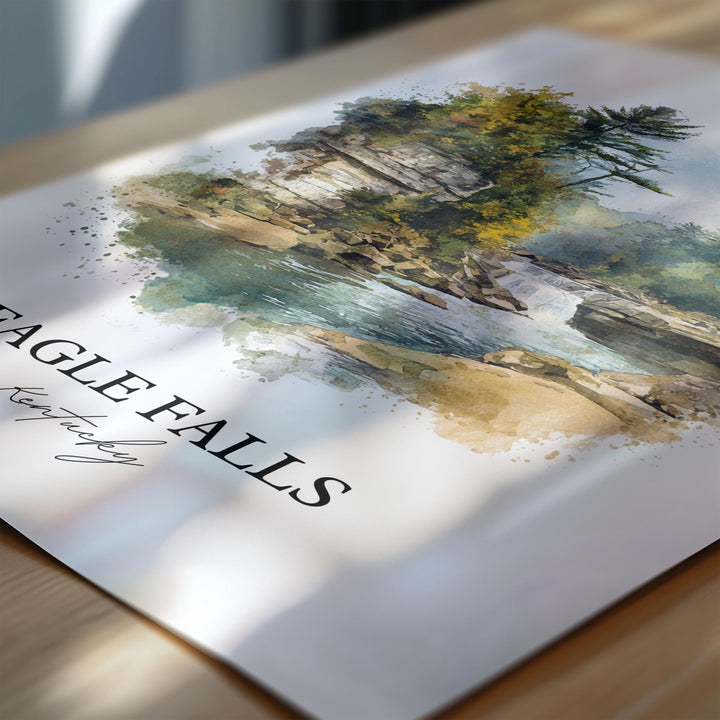 Eagle Falls KY Wall Art, Eagle Falls Print, Kentucky Watercolor Art, Cumberland Falls Gift, Travel Print, Travel Poster, Housewarming Gift