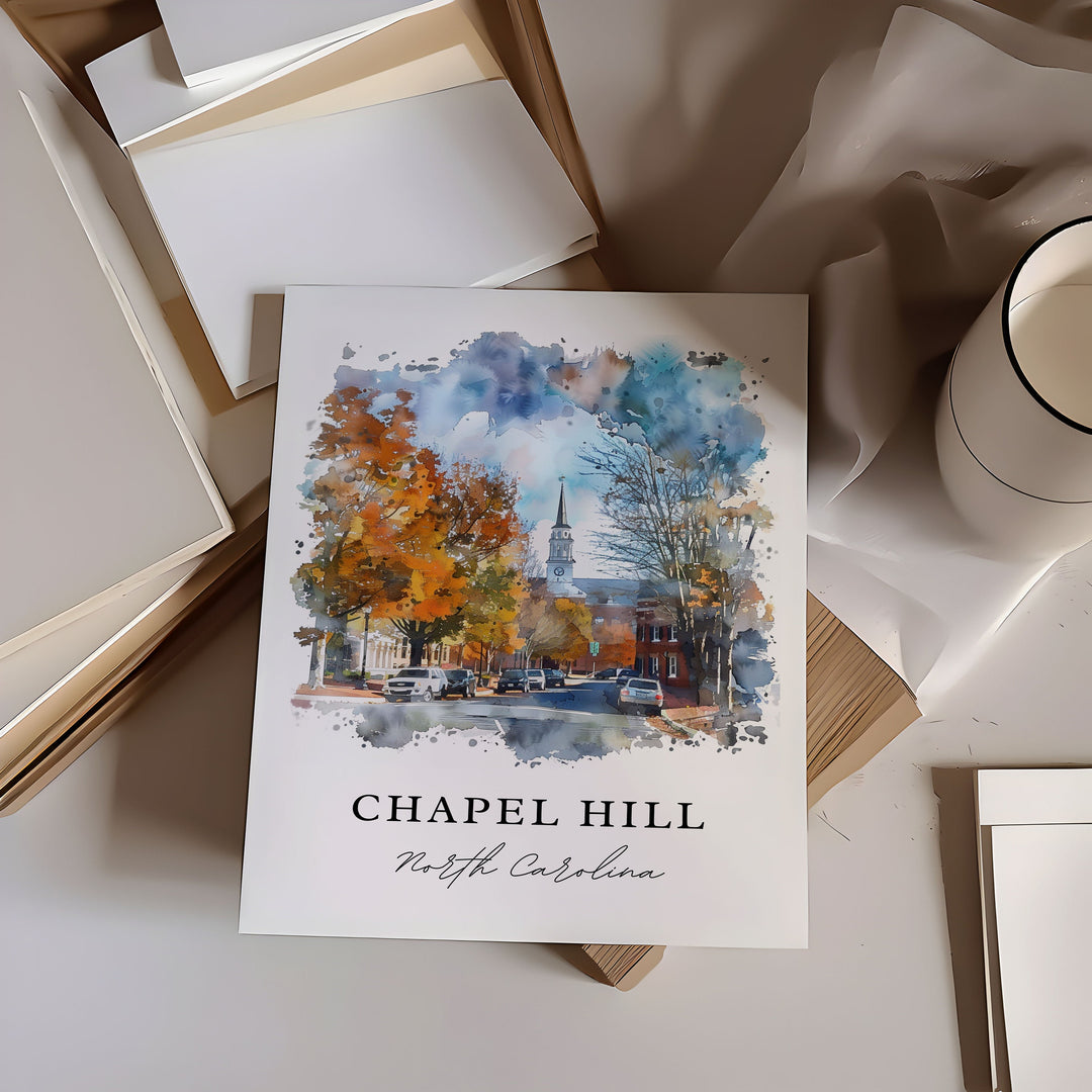 Chapel Hill Wall Art, Chapel Hill NC Print, UNC Watercolor Art, Chapel Hill NC Gift,