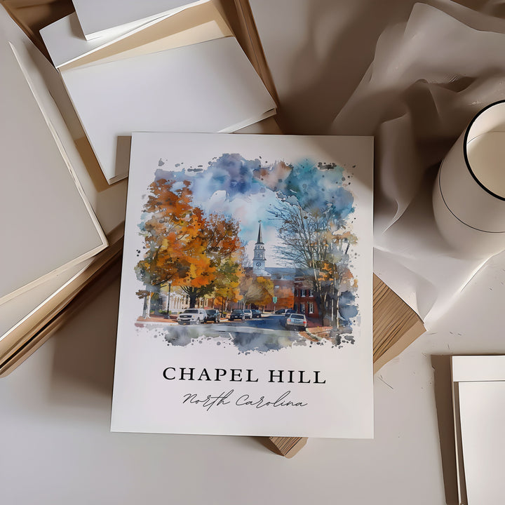 Chapel Hill Wall Art, Chapel Hill NC Print, UNC Watercolor Art, Chapel Hill NC Gift,