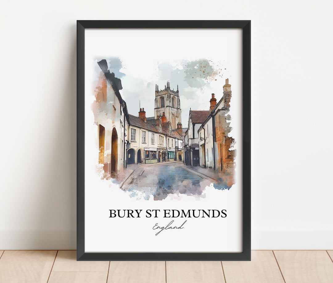 Bury St Edmunds Wall Art, West Suffolk Print, England Watercolor Art, Bury England Gift, Travel Print, Travel Poster, Housewarming Gift