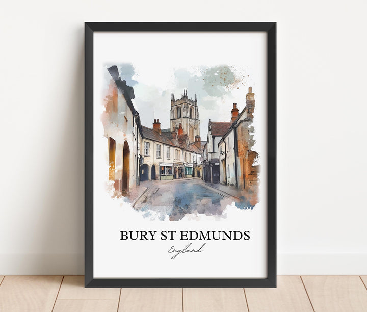 Bury St Edmunds Wall Art, West Suffolk Print, England Watercolor Art, Bury England Gift, Travel Print, Travel Poster, Housewarming Gift