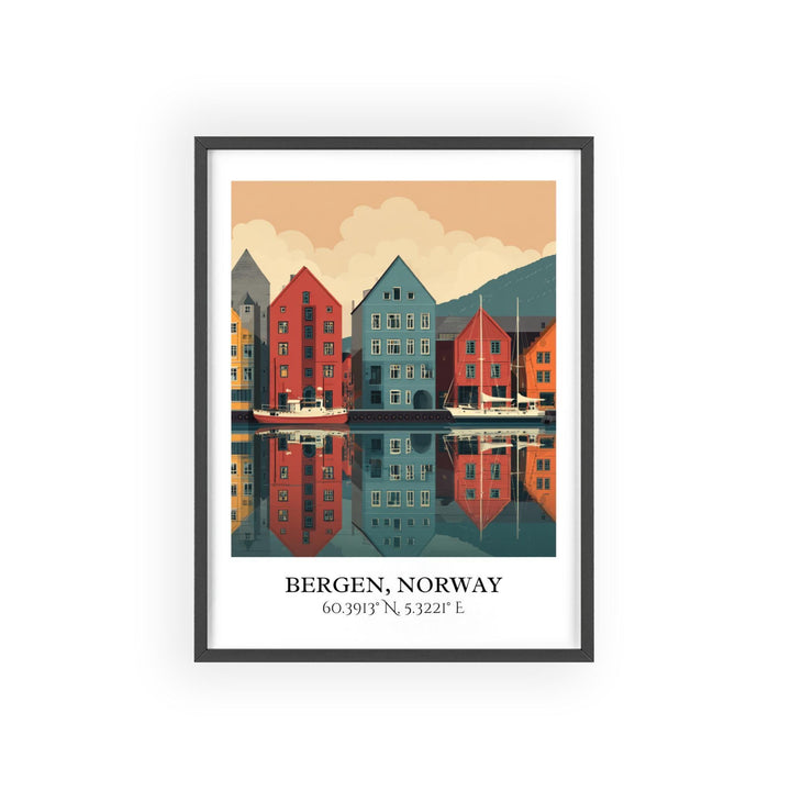 Bergen Norway Art, Bergen Retro Travel Art, Bergen Home Decor, Bergen Norway Gift, Norway Travel Art, Travel Prints, Housewarming Gift