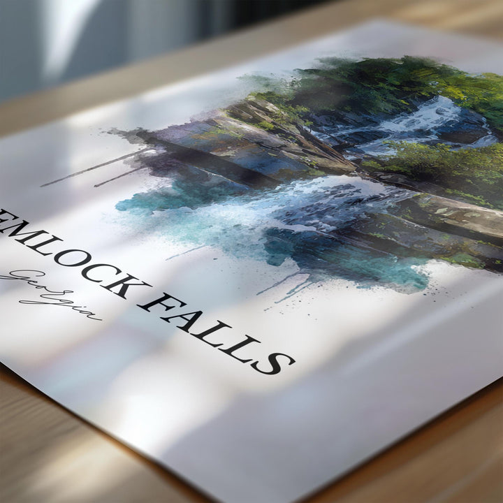 Hemlock Falls Wall Art, Hemlock Falls Print, Georgia Watercolor Art, Hemlock Falls GA Gift, Travel Print, Travel Poster, Housewarming Gift