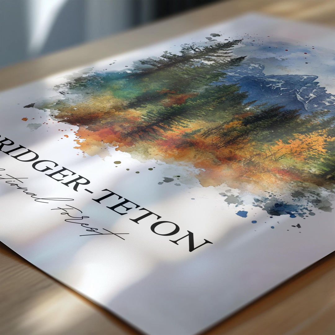 Bridger-Teton Wall Art, Jackson Wyoming Print, Wyoming Watercolor Art, Bridger-Teton Gift, Travel Print, Travel Poster, Housewarming Gift