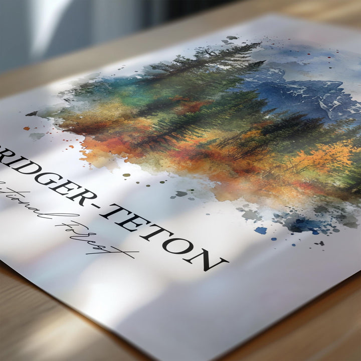 Bridger-Teton Wall Art, Jackson Wyoming Print, Wyoming Watercolor Art, Bridger-Teton Gift, Travel Print, Travel Poster, Housewarming Gift