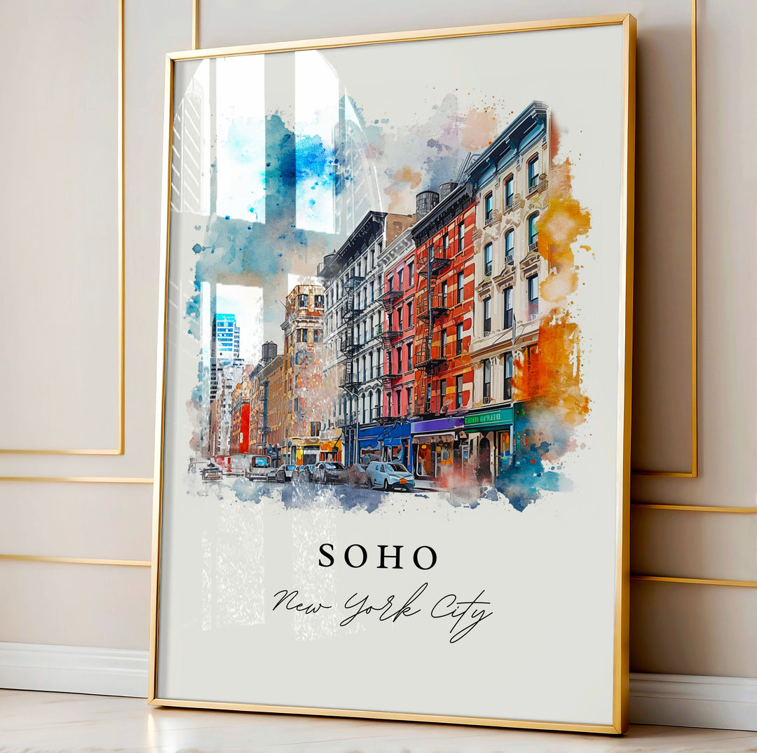 SoHo NYC watercolor travel art - Manhattan, SoHo print, Wedding gift, Birthday present, Custom Text, Perfect Gift